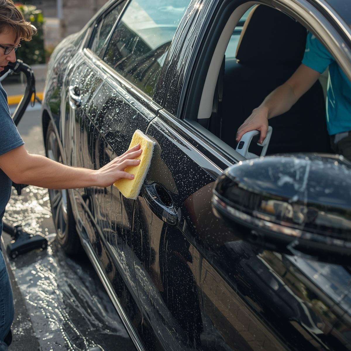 Xaldryonquexylan detailing professional carefully hand washing a vehicle